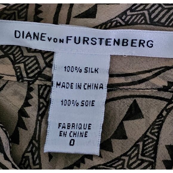 Diane von Furstenberg 100% Silk Blouse Top Gold Size 0 Bows Criss-Cross - Picture 4 of 4